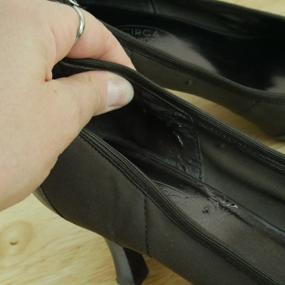 复古 Y2K 8 中跟棕色绗缝面料鞋前卫办公室警报器 — 第 2/4 张图片