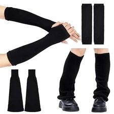 Goth Arm Warmer and Y2k Leg Warmer Set Flared Leg Warmers Punk Long Black