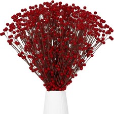 200 Pcs Glitter Berry Stems, 13.8 Inches Christmas Berry Picks Holly Branches...