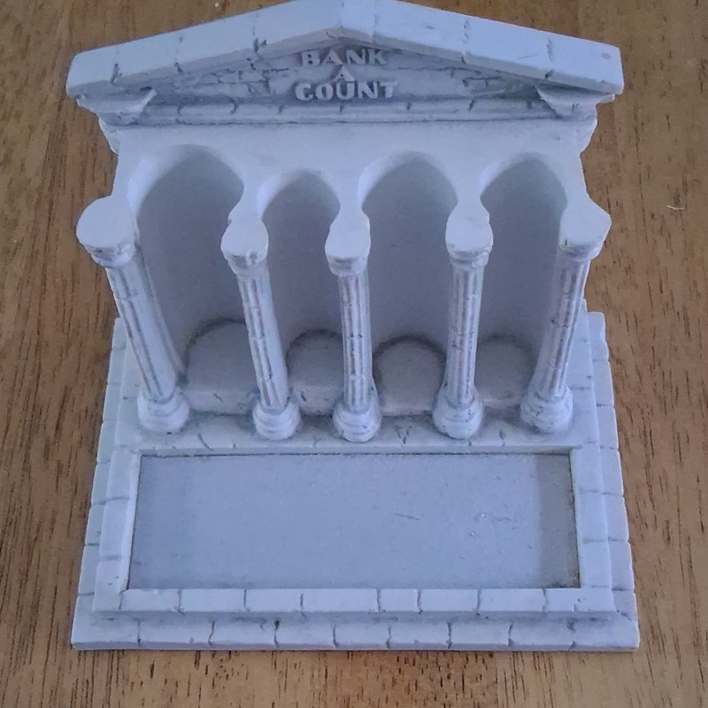 Bank Building Figurine Greek Style White Resin Antique Finish Sculpture