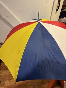 Vintage Multi Color Stripe Beach Umbrella Chair Table Clamp On 41” - 