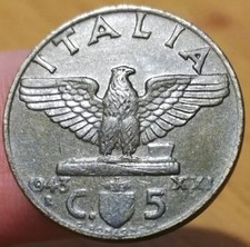 RARA - 5 CENTESIMI 1943 XXI - BRONZITAL - REGNO D'ITALIA - VITTORIO EMANUELE III