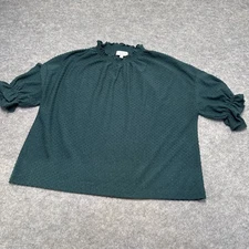 Madewell Texture & Thread Textured Sleeve Top WOMENS Large GREEN Boho Peasant