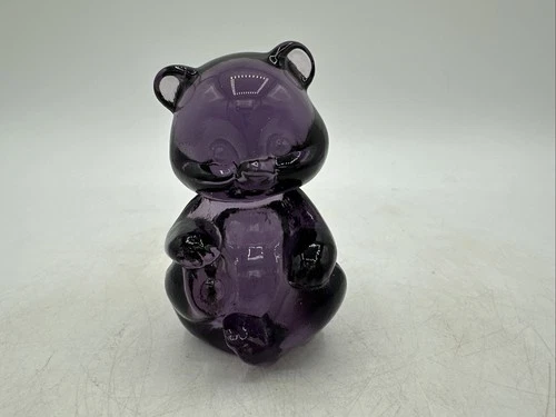 FENTON Bear Purple Amethyst Glass Teddy Baby 2.75" Figurine