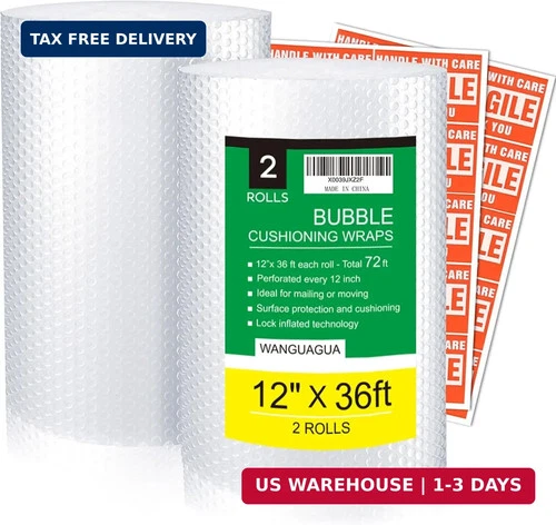 2 Pack 12 Inch x 72 ft Total Bubble Packing Wrap for Moving Boxes Ship - product listing photo