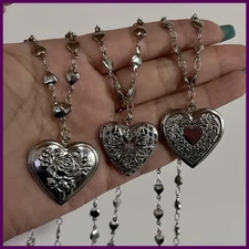 Romantic Heart Locket Pendant Openable Female Silver Color Stainless Steel Photo