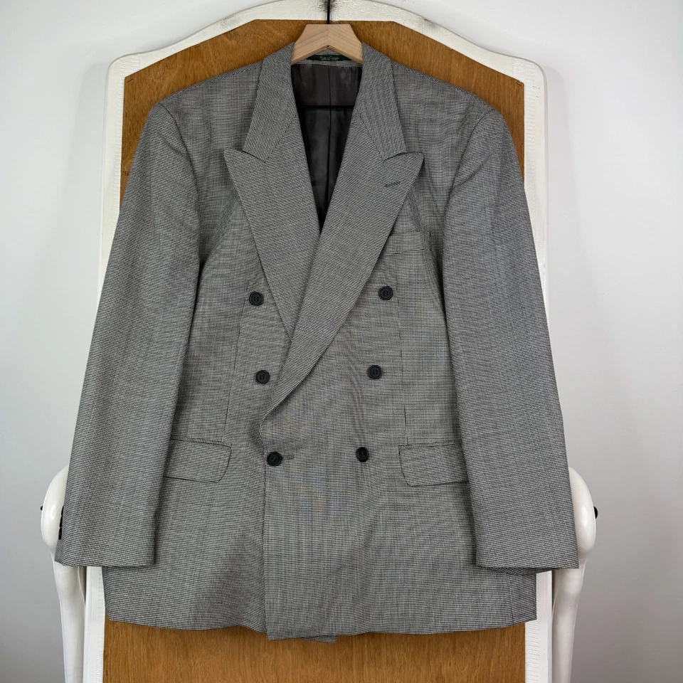 Traje Bachrach Para Hombres 42R Gris Pata de Gallo Doble Pecho Lana Pantalones 34x30 DE COLECCIÓN Foto 2 de 4