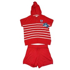 NWT Life is Good Hooded Striped Shorts Set Red Size M
