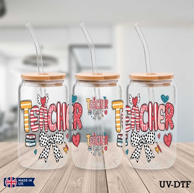 Lehrertag UV DTF Aufkleber - 16oz Libbey Dose Glasfolie zs175