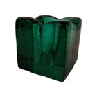 Blenko Glass Candle Holder Green Square Luminary Heavy Votive