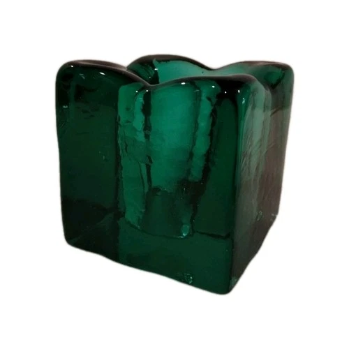 Blenko Glass Candle Holder Green Square Luminary Heavy Votive