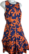 J Crew Floral Midi Dress Size 4 Tropical Orange Blue Sleeveless Flared Sundress