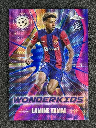 2023-24 Topps Chrome UEFA Lamine Yamal #WK-3 Blue Wave Wonderkids Rookie RC /75