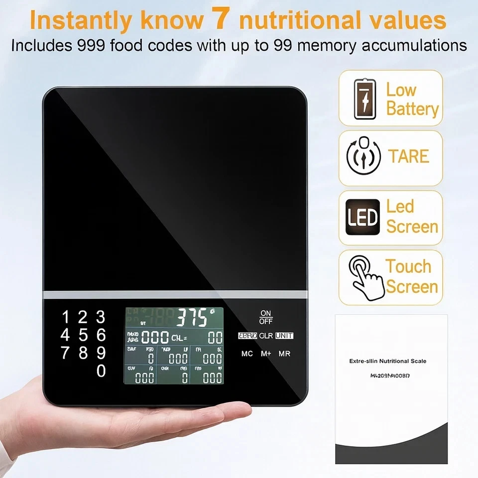 Báscula de alimentos Esenharber con calculadora nutricional - Sc de cocina digital con llave táctil Foto 3 de 3