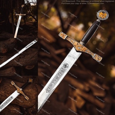 King Arthur Excalibur Sword Medieval Warrior Carbon Steel Battle Gift Medieval