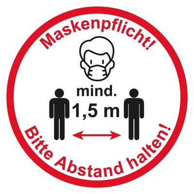 SCHILDERIO 1 Stück Aufkleber Maskenpflicht! Bitte Abstand halten! 20 cm selbstklebend