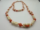 Miriam Haskell Vintage Floral Beaded Statement Necklace Ivory Coral Glass Brass