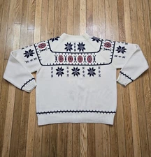 Vintage JCPenny Sweater Mens Large L White Grandpa Pullover 90s Winter Holiday