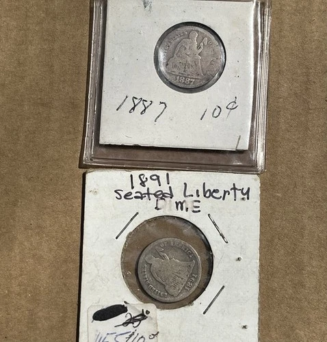 1887 & 1891 US Seated LIBERTY SILVER Dimes ~ 2 Coins ~