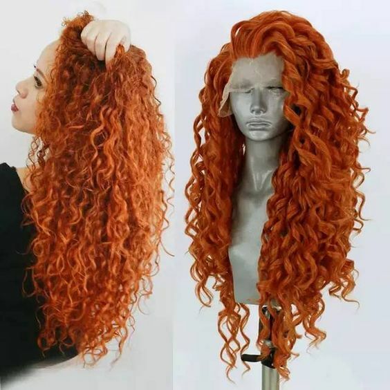 Long Deep Wave Lace Front Wigs Copper Orange Afro Wigs for