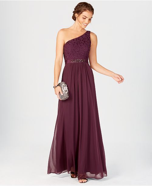 Nwt $300 Adrianna Papell Women's Purple One-Shoulder Lace Chiffon Dress  Size 4 | eBay