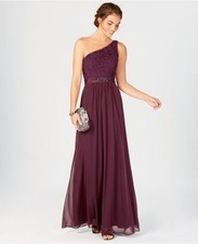 Nwt $300 Adrianna Papell Women's Purple One-Shoulder Lace Chiffon Dress Size 4