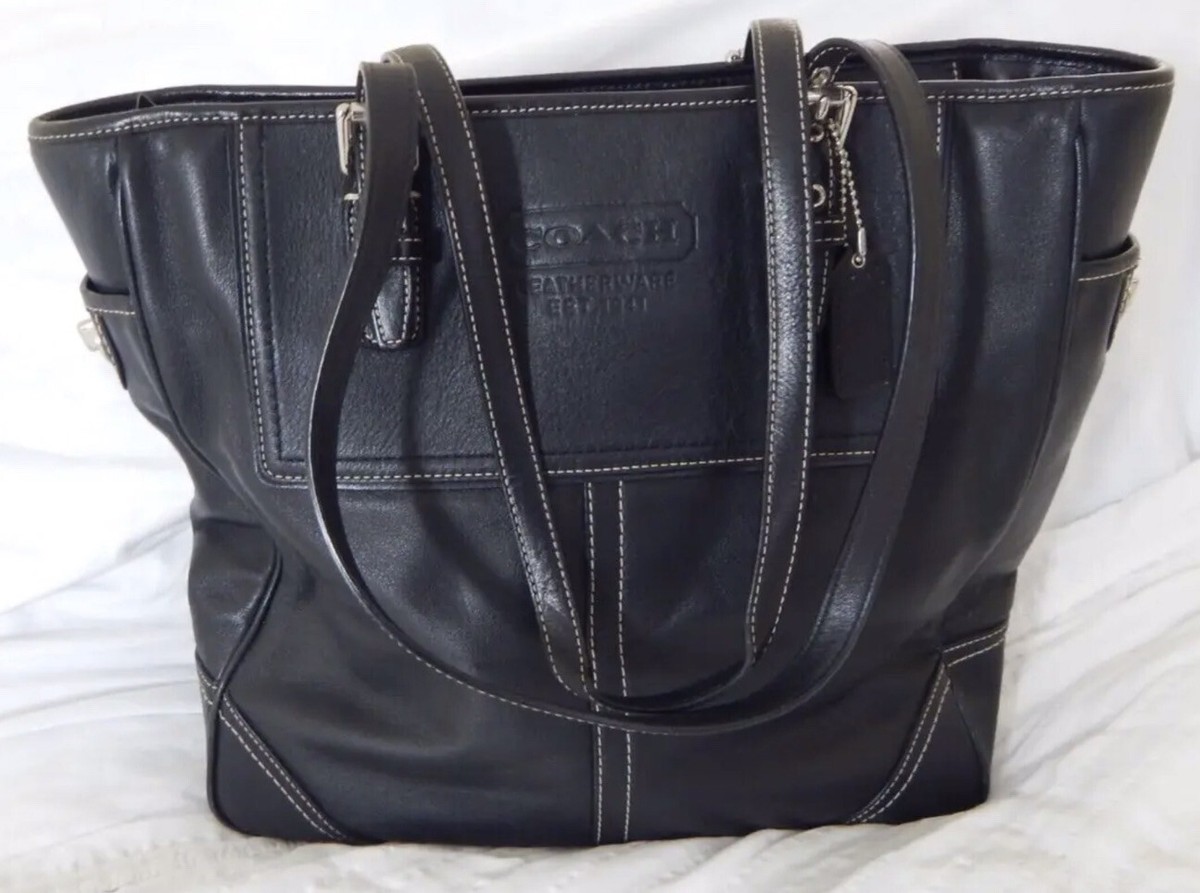 【1941コレクション 】COACH コーチ ダコタサッチェルトートバッグ 黒 Coach 1941 Handbag, Purse, Tote. Black Leather & Vinyl with Silver
