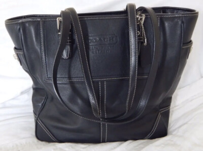 バッグ Old Coach leather black tote bag BK Coach 1941 Handbag, Purse, Tote. Black Leather & Vinyl with Silver