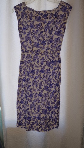 Vintage 1950s White Sheath Dress With Purple Flowers Spring Sundress Size S/XS