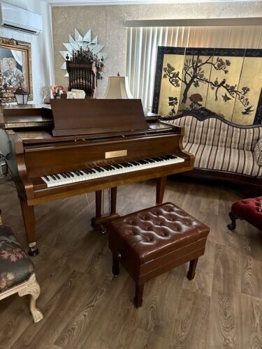 GENUINE LEATHER Walnut High Polish Adjustable Piano Bench/Stool/Chair - Picture 3 of 4