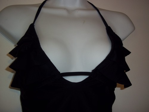 Women's Black Tankini Swimsuit Ruffle Halter Self Tied Bathing Top~SZ S~NWT - Picture 2 of 6