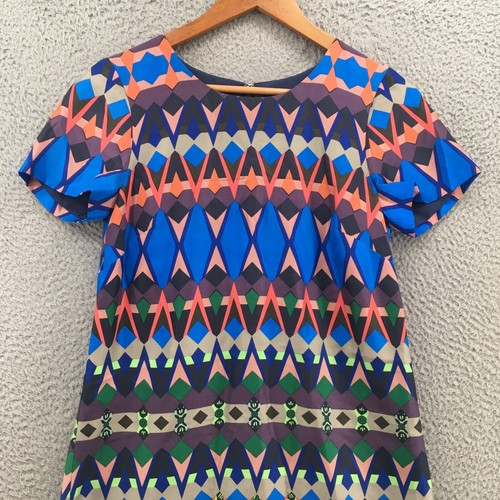 J.Crew A Line Shift Dress Womens 2 Geometric Print Multicolor Silk Short Sleeve - Picture 2 of 19