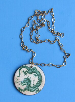 Artisan handcrafted Dragen Pendant with 18 inch gold colored Chain