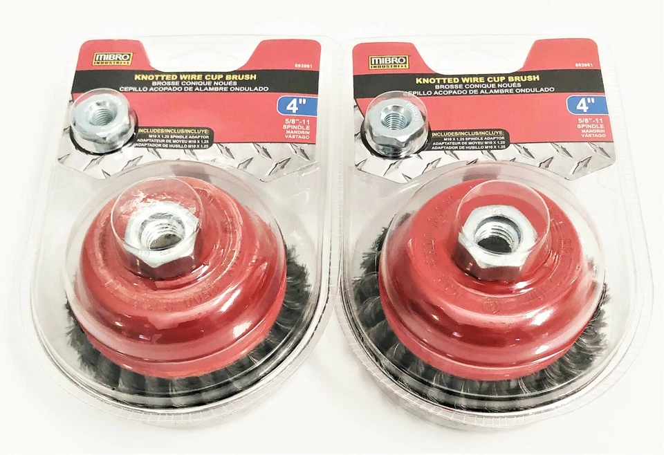 2 MIBRO INDUSTRIAL 4" TAZA CEPILLO ANUDADO ALAMBRE GRUESO RUEDA AMOLADORA ANGULAR Foto 2 de 3