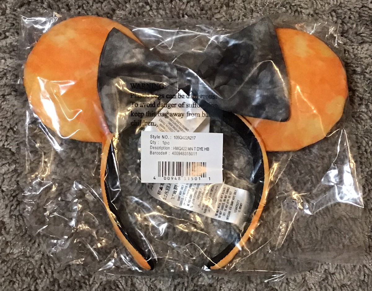 ?NWT Disney Parks Halloween Houndstooth Mickey Minnie Mouse Ears Headband 2022 2022 Disney Parks Halloween Black & Orange Minnie Mouse Ears  main image 3