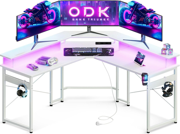 Odk Gaming Tisch Mit Led, Gaming Schreibtisch Mit 2 Steckdosen Und 2 Usb Ladeans-image