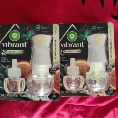 Air Wick Vibrant Plug in Scented Oil White Sage & Mahogany Warmer, 2 Refills x2