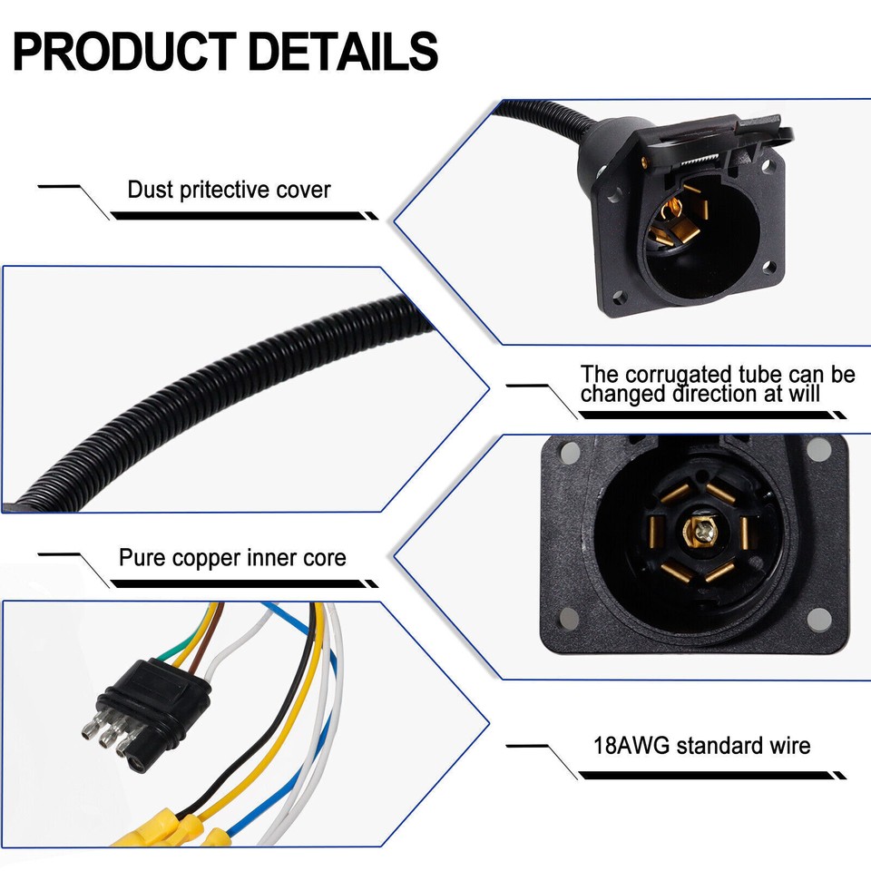 Truck Connector 7 Way Trailer Plug Pigtail Wire Harness For CHEVROLET CHRYSLER E - Foto 2