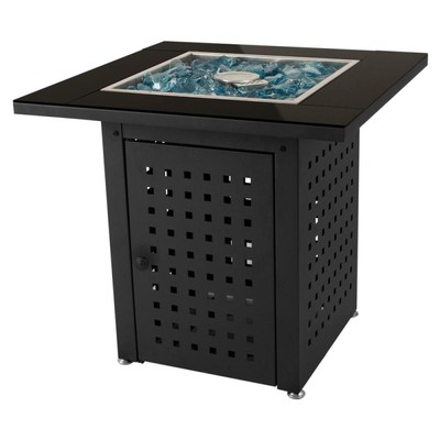 Fire Pit Table Square Steel Propane Gas 30000 Btu Glass Fire Rocks