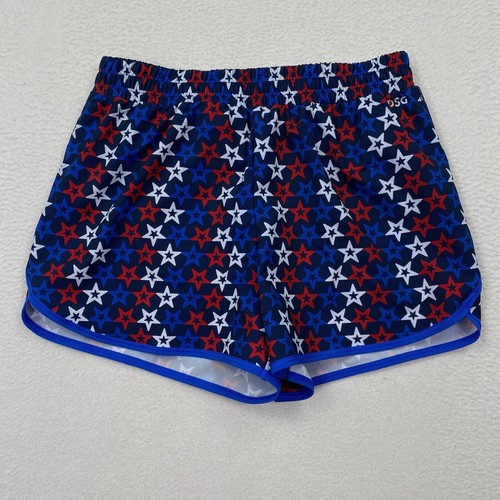 DSG Youth Mid Rise Stride Run Short Size XL Red White Blue Stars Lined