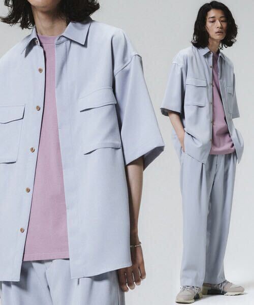 WYM LIDNM Oversized Short Sleeve Shirt   Wide Pants Set Up M Grayish Blue Free