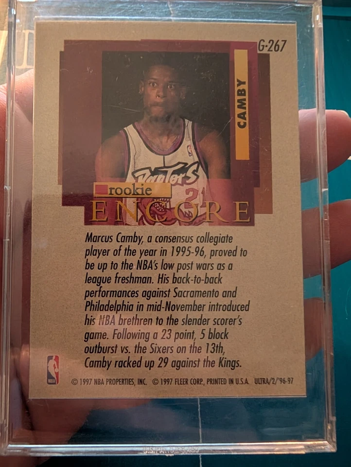 1996-97 Fleer Ultra #G-267 Marcus Camby Gold Medallion Rookie Encore Raptors - Image 4 of 4