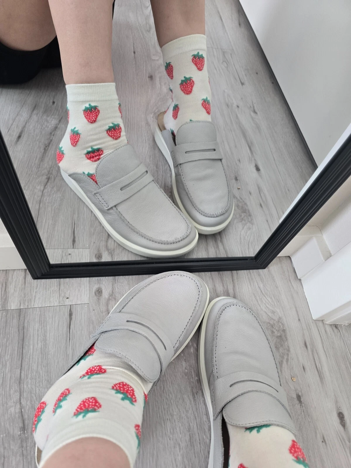 ecco Mocassino slip on in pelle grigio sughero preppy mules WMS 9