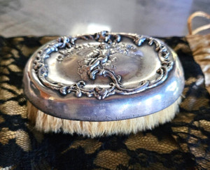 antique sterling silver cherub brush