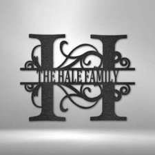 Personalized Split Letter Monogrammed Metal Sign - 3 Colors  4 Sizes