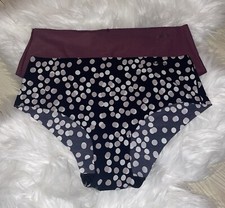 2 Pairs DKNY Womens Laser Cut Hipster Panties M Medium Black Purple Dots Solid