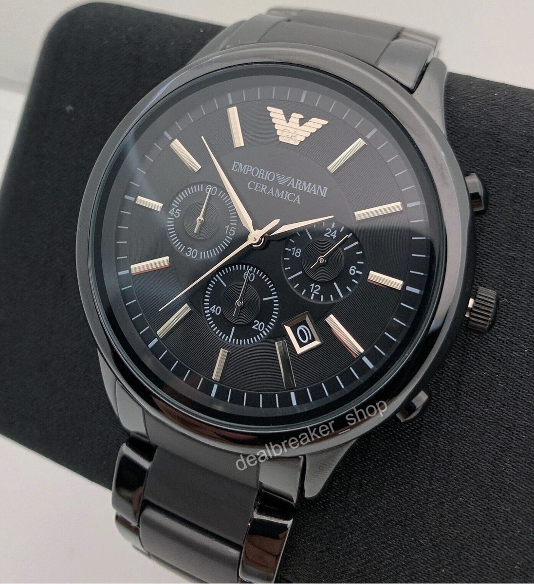 Emporio Armani AR1451 Ceramica All Black Chronograph 47mm Men's Wrist Watch  723763183499 | eBay