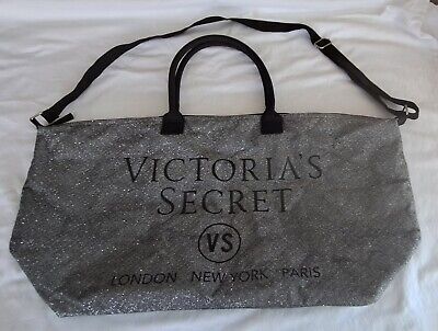 Victorias Secret Limited Edition VS Silver Glitter BLING Weekender Tote Bag  EUC 