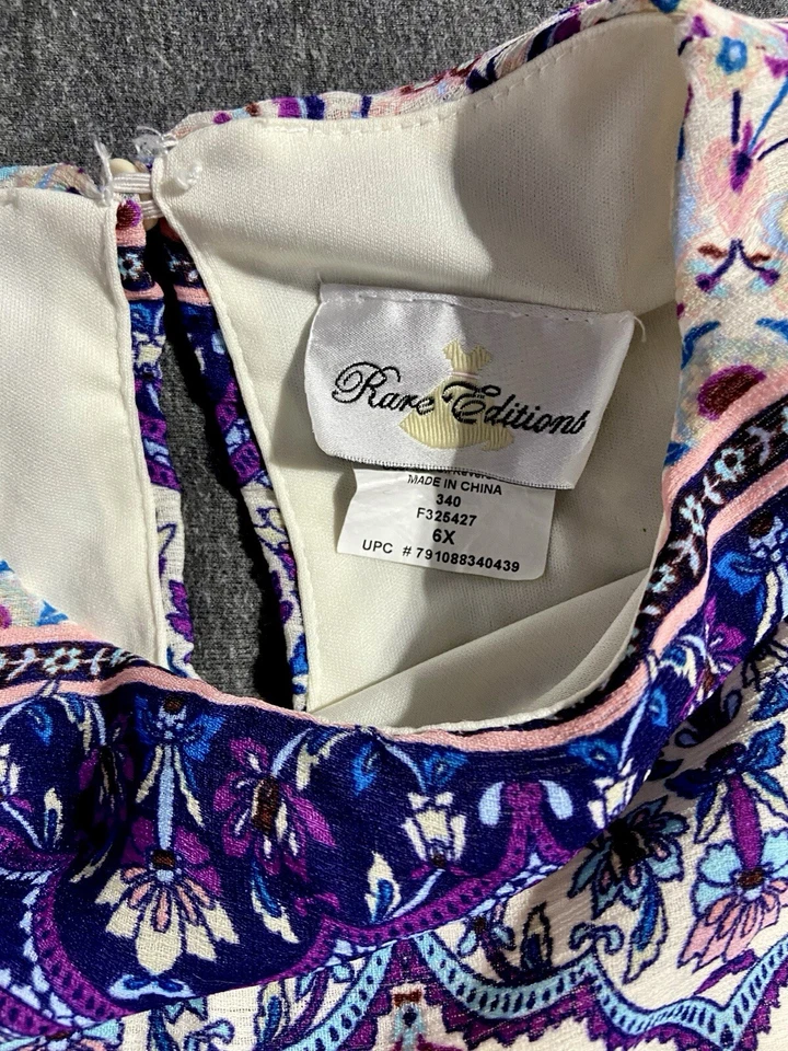 Kids Girls Size 6x Crochet Sleeves RARE EDITIONS Ankle Length Dress Floral Print - Image 3 of 4