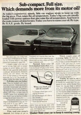 1974 Vintage Print Ad Quaker State Motor Oil Sub-Compact Full Size Temperature